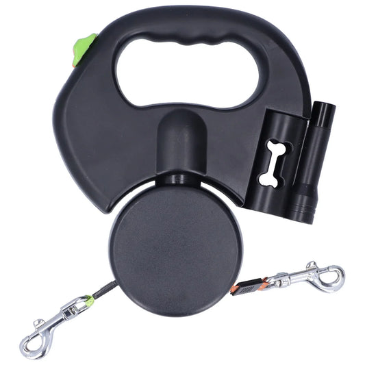 Retractable Double Dog Leash – No-Tangle Dual Leash for Two Dogs, Heavy Duty, Reflective, Comfortable Grip